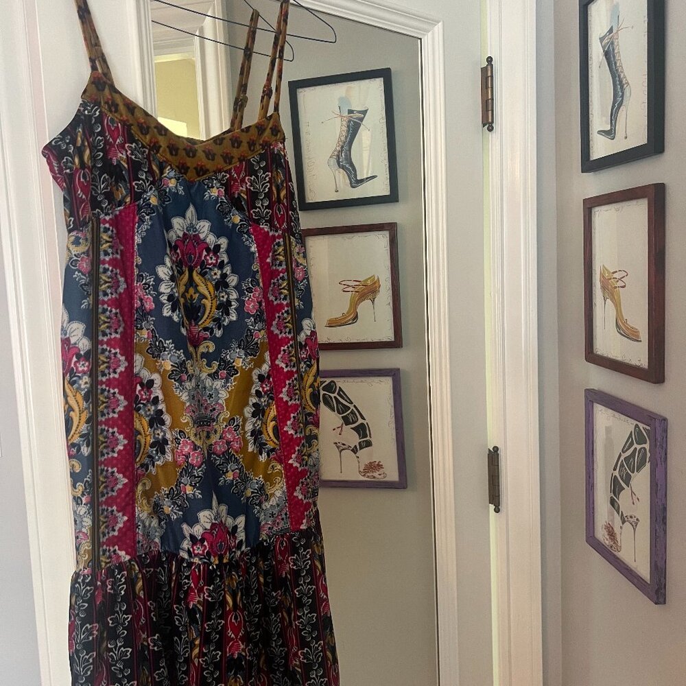 Anthropologie Boho Velvet Midi Dress | Mixed Print Patchwork Slip
